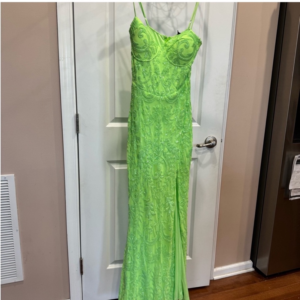 Windsor neon green sequin corset bustier formal prom dress